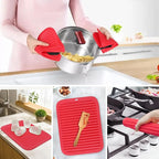 2 Pack Silicone Trivets - Heat Resistant Non-Slip Flexible Pot Holders for Hot Dishes & Pans - Red Silicone Trivet Mat Dish Drying Mat Spoon Rest, 9x12 in