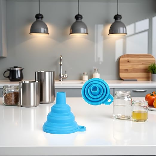 2Pcs Blue Foldable Mini Silicone Funnel Hopper Kitchen Water Filler Tool for Storage Oil Liquid Protable Collapsible Kitchen Gadgets, Nice Design Specialty Tools and Gadgets Kitchen Utensils