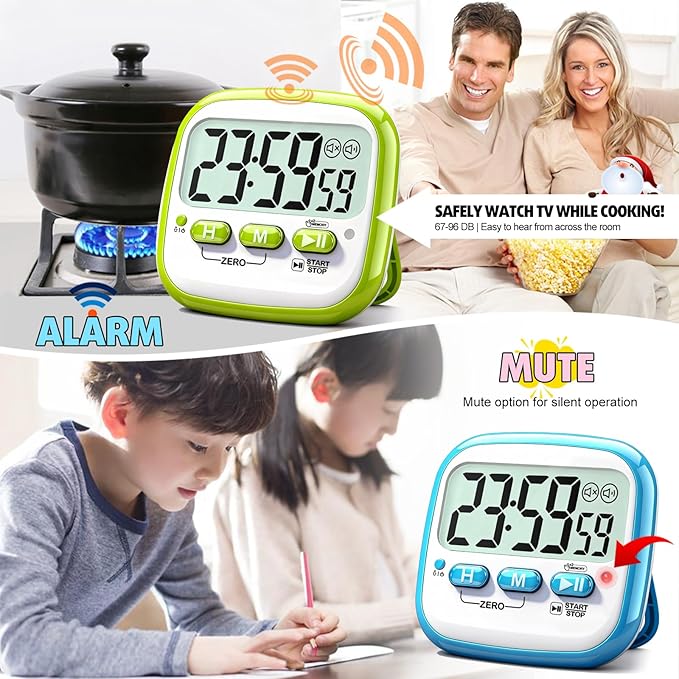 Antonki 2 Pack Classroom Timers for Kids Teachers, Magnetic Countdown Digital Kitchen Timer for Cooking, Study, Exercise, Games, Time Mangement - Loud/Silent Mode - Battery Included