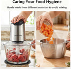Liebe&Lecker Food Processor, Meat Grinder with 2 Bowls 8 Cup and 8 Cup, Food Chopper Electric Vegetable Chopper with 4 Large Sharp Blades for Fruits, Meat, Vegetables, Baby Food, Nuts, 2 Speed.
