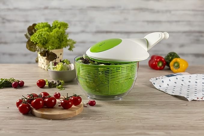 IBILI Large Salad Spinner – 6.34 Qt Lettuce, Vegetable, and Fruit Washer and Dryer with Non-Slip Base, Brake Button for Quick Stop, Super-Fast Operation, Dishwasher Safe, Made in Spain