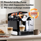 PULZO Espresso Machine with Integrated Automatic Milk Frother, capsule coffee maker for K*cup capsule/Ne*s Original/coffee powder, One Touch Latte & Cappuccino