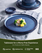 Famiware Star 16-Piece Stoneware Dinnerware Set, Service for 4, Reactive Glaze Mugs, Plates and Bowls, Dishes with Trim, Modern Rustic, Chip/Scratch Resistant, Microwave/Dishwasher Safe, Nebulas Blue