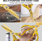 CGBE Kitchen Scissors, Multi-Purpose Kitchen Shears, Heavy Duty Dishwasher Safe Food Scissors for Chicken, Poultry, Fish, Meat & Herbs with Non-Slip Grips - ALL Gold