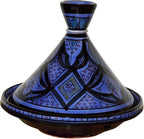 Moroccan Handmade Serving Tagine Ceramic With Vivid colors Original 8 inches Across White & Blue