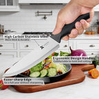 14 Pieces Kitchen Knife Set with Block, German Stainless Steel, BlackSilver