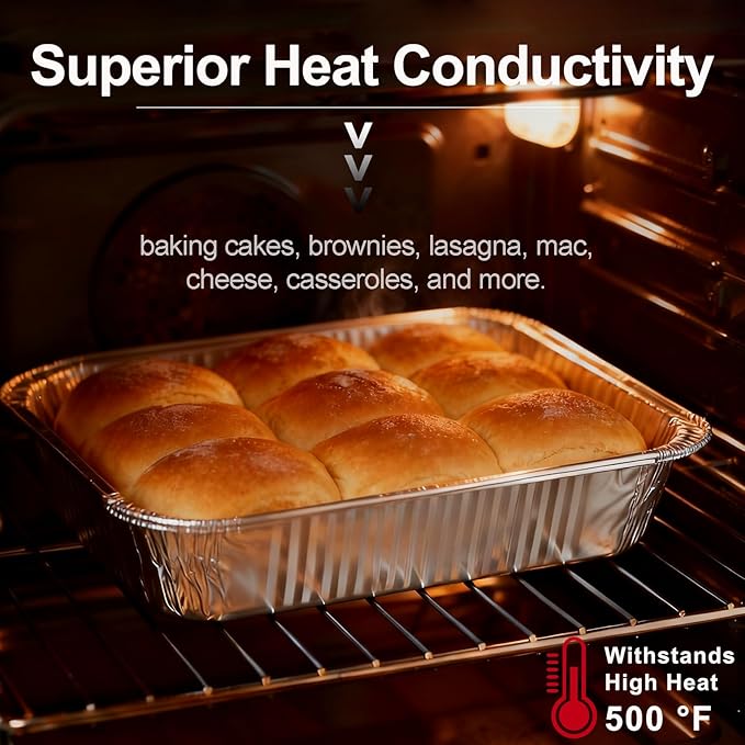 9x13 Aluminum Foil Pans with Lids - 25 Pack Disposable Half Size Deep Steam Table Tin Foil Pans for Oven Baking Cake, Roasting, Food Prepping, Storing, Freezing, Chafing