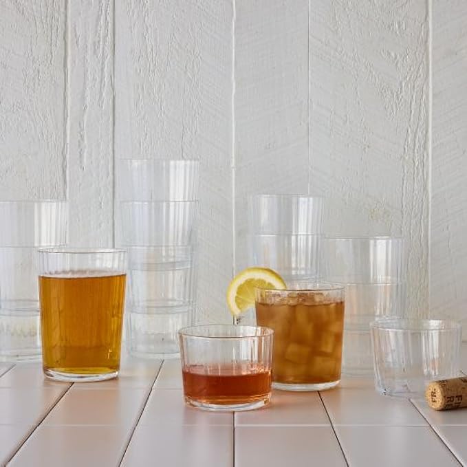 Bormioli Rocco Exclusiva Gin Fizz Glasses, Set of 12-17 Oz. Ribbed Drink Tumblers Made of Star Crystal Glass with XLT Treatment - Durable Cocktail Glasses for Daily Use, Dishwasher Safe
