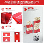 2 PACK Acrylic Straw Holder for Cabinet Doors, Reusable Straw Organizer with Ultra-Sticky Adhesive, Small Kitchen Accessories Container, Fits Both Short & Long Straws (Red)