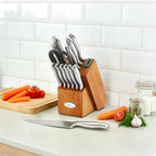Marco Almond® Knife Block Set, KYA26 Knife Set with Block, 14 Pieces Stainless Steel Chef Kitchen Knives with Built-in Sharpener