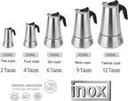 6 Cup Stovetop Espresso Maker Matte Stainless Steel Moka Pot Italian and Cuban Mocha Coffee Maker, Compatible with Gas, Electric, Ceramic, and Induction stovetops(10 fl oz/300 ml)