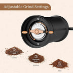 Stainless Steel Burr Hand Coffee Grinder by ELMWAY - Durable Manual Coffee Grinder with Glass Jar, Adjustable Grind Setting, Portable for Travel & Home, Gifts for Coffee Lovers - Black