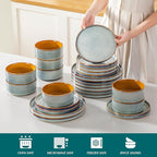 vancasso ONION Ceramic Plates and Bowls Sets, 24 Pieces Light Blue Dinnerware Sets for Kitchen, Reactive Glaze Dishes Set for 8, Dishwasher and Microwave Safe