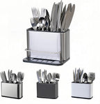 LIBODOUR Utensil Holder,Stainless Steel Caddy Counter,Spoon holder,4 Compartments Silverware Caddy,Capacity Flatware Spoon Fork Tool Cutlery Holder