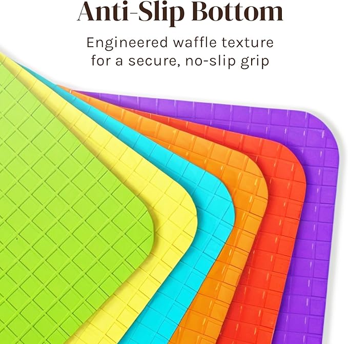 Extra Thick Flexible Plastic Cutting Board Mats Set of 6 for Kitchen, Non-Porous, Non-Slip Waffle Back, Color Coded with Food Icons, Dishwasher Safe, 12 x 15 Inch - Cooler Kitchen