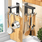 Kitchen Utensils Holder Practical Rotary Tool Hook Holder Wall Mounted Cooking Utensil Rack 10 Rotatable 2 Heavy Duty Hooks Self Adhesive (Black)