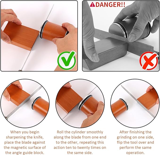 Bladeon Knife Sharpener, Rolling Knife Sharpener with Diamond & Ceramic Abrasives and 15/20° Magnetic Angle Guide for Kitchen, Chef & Outdoor Knives