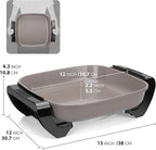 FineMade 12-inch Family Size Electric Skillet with Lid, Ceramic Skillet Electric, Square Skillet, Non Stick Electric Skillet Griddle Pan, PFAS-Free Temperature Control, 1500W, 6 QT, Gray