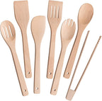 Eisinly Wooden Spoons for Cooking 7-Piece, Kitchen Nonstick Wood Cooking Utensils Set, Durability Wooden Spatula Spoon for Everyday Use, Light Yellow