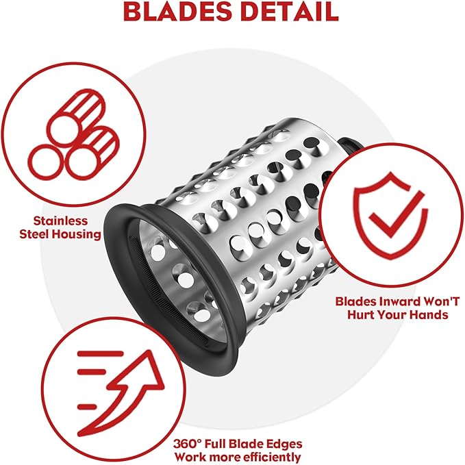 Stainless Steel Slicer Shredder Attachment for Kitchenaid Stnad Mixer, Cheese Grater Attachment for KitchenAid - 4 Blades Salad Maker with Grinding Powder Function by FGREEBLE