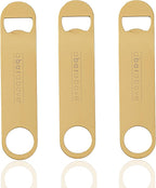 A Bar Above Bottle Opener, Bartender Tool, Flat Bar Blade Speed Opener, Heavy Stainless Steel Beer Cap Lifter With Thumb Hole, Dishwasher Safe Rust Resistant, Bartender Accessories, Gold, Pack of 3