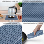 4 Pack Silicone Trivet Mat, Silicone Trivets for Hot Pots and Pans, Non-Slip & Heat Resistant Silicone Hot Pad for Kitchen Counter Mat Set, Soft Drying Mat, Jar Opener and Coasters, Square, Blue