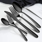 Hunnycook 60-Piece Black Silverware Set - Stainless Steel Silverware Set for 12, Includes Forks Spoons and Knives, Utensil Sets for Home Kitchen Restaurant, Dishwasher Safe