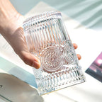 Kingrol Embossed Vintage Drinking Glasses Set of 6, 12 oz Textured Glass Tumblers, Clear Retro Water Glasses for Iced Coffee, Juice, Cocktails & Everyday Use