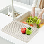 TIKNIK Silicone Dish Drying Mat, Stone Drying Mat for Kitchen Counter with Built-In Drain, Non-Slip Drain Pad with Built-in Drain, Heat Resistant Stone Drying Mat, Hangable, Cream-1pcs, 16" x 12"