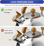 4.2 Quart Tea Kettle Stovetop Whistling for Stove Top Food Grade Stainless Steel Tea Kettles with Cool Wood Pattern Handle, Handle Silver