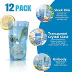 Liacere Plastic Drinking Glasses (Set of 12) 18 oz Highball Blue Reusable Plastic Glasses Colors，Kitchen Water Glasses Cup, Bar Tumbler Glassware Set for Beer, Juice, Cocktail, Whiskey, Milk