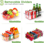 Snack Organizer for Pantry Shelf, 6 Pack Clear Plastic Pantry Storage Bins with 3 Dividers for Snacks, Spices, Chips Food Organizer, Stackable Pantry Organizers for Kitchen, Fridge, Cabinet