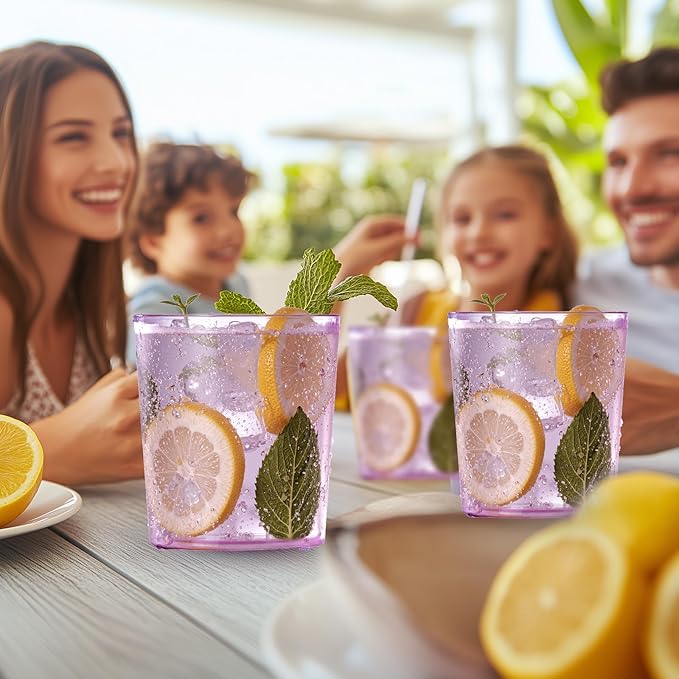 Liacere Plastic Drinking Glasses (Set of 12) 14 oz Purple Plastic Glasses Colors，Kitchen Water Glasses Cup, Bar Tumbler Glassware Set for Beer, Juice, Cocktail, Whiskey, Milk for Valentine’s Day