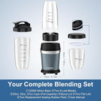Colarlemo 12-Piece Smoothie Blender Maker 25,000 RPM Personal Blender for Ice Crushing Smoothies & Frozen Drinks Nuts with 23oz, 32oz, 37oz Portable Cups Two 6-Leaf Stainless Steel Blades, Ash Blue