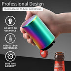 Automatic Beer Bottle Opener with Magnetic Cap, Stainless Steel One-Handed Lid Opening Spring Loaded Push&Pop Bottle Opener for Home Bars Picnic Camping Hiking（2PCS）