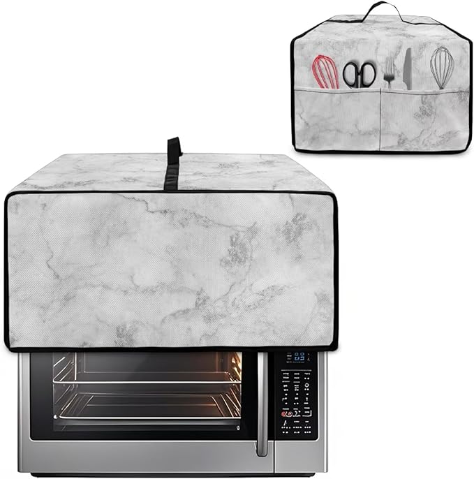 Marble Print Toaster Oven Protective Cover for Kitchen Counter, Heat-resistant Dust-proof Microwave Oven Air Fryer Cover with Storage Pockets (Large-18.5 * 22.5 * 12.99 inches)