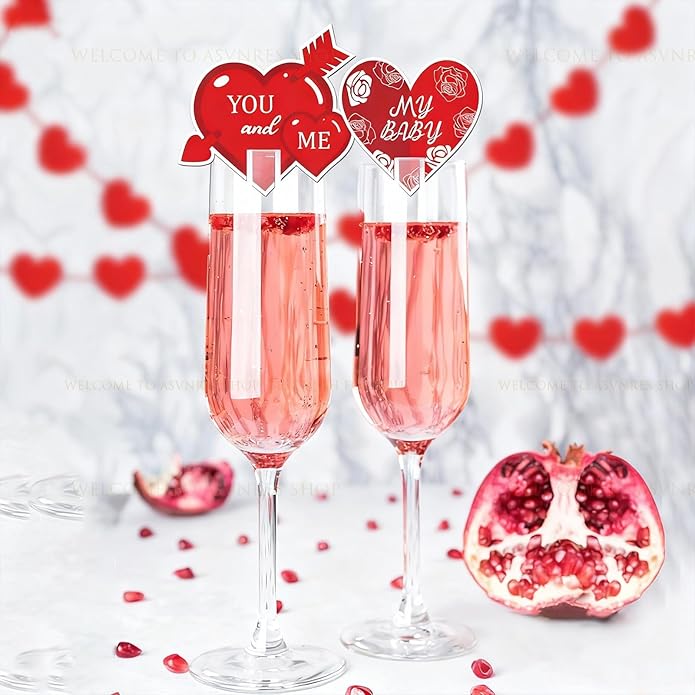 24Pcs Valentine's Day Drink Markers Wine Glass Markers, Heart, Lip Shape Wine Charms for Stem Glasses - Wedding, Bridal for Christmas New Year Party Decor Supplies