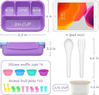 QQKO Bento Lunch Box for Kids Girls Boys, Toddler Kids Lunch Boxes for School, Lunch Containers for Adults with 4 Compartments, Sauce Container, Utensils, Food Picks and Muffin Cups, Purple