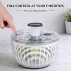 Ourokhome 6.3 QT Salad Spinner with Fully Removable Lid, Large Lettuce Dryer with One-Hand Press Pump, Instant Stop Brake Button and Retractable Handle, Vegetable Washer & Spinner for Greens and Herbs
