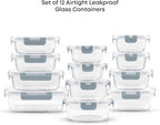 JoyJolt 24pc Borosilicate Glass Storage Containers with Lids | 12 Airtight/Freezer Safe Food Storage Containers for Pantry and Kitchen | Meal Prep Container for Lunch | Glass Tupperware Set