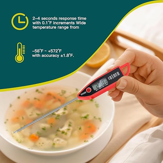 Copkim 6 Set Waterproof Food Thermometer for Water, Liquid, Candle and Cooking Digital Meat Thermometer with Long Probe Instant Read for Kitchen BBQ Grill Candy (Black,Red)