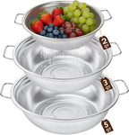 Colander Set of 3, Stainless Steel Micro-Perforated Colanders Strainers for Draining Rinsing Washing, Ideal for Pasta Vegetables Fruits, Heavy Duty & Dishwasher Safe
