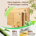 Piklohas Large Bamboo Cutting Boards Set of 4 for Kitchen, Bamboo Charcuterie Chopping Board with Holder Non Slip, Steak Serving Tray with Juice Groove, Big Butcher Block for Cheese, Ideal for Gift