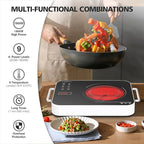Electric Cooktop 110v, Portable Electric Stove 1800W Infrared Hot Plate, Nafewin Single Burner Cooktop Countertop with Handle, 4-Hours Timing Setting, Compatible for All Cookwares