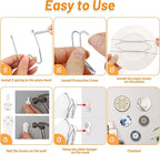 14 Pcs Silver Invisible Plate Hangers for The Wall - 4/6/8/10 Inch Stainless Steel Decorative Plate Holers for Display, Artwork & Home Decor (with 14 Wall Hooks & 56 Tip Protectors & Guide)