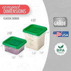 Cambro Food Storage Container with Lid (Microwave Safe and BPA-Free) - 2 Pack - Classic Series Square with Green Lid - 2 and 4 QT (Quart) - Commercial Grade for Food Prep (Translucent)