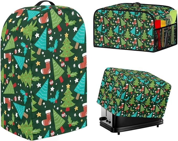 Christmas Tree Stocking Patterns Toaster Blender Slow Cooker Dust Covers Set Food Processor Covers Machine Washable Small Appliance Dust Cover Sets 3PCS