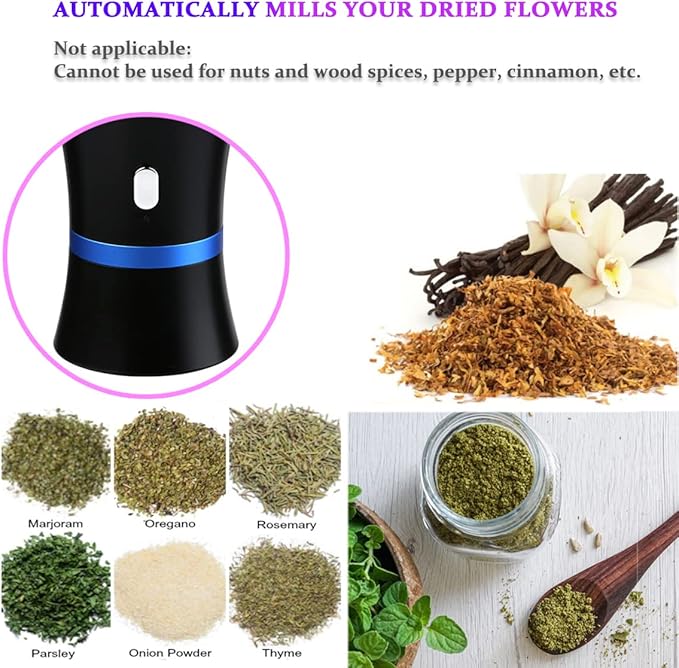 Spacenight Electric Herb Grinder COMPACT for Flower Buds, USB-Rechargeable, 2pcs 1.7oz Glass Herb Chamber - Ideal for Everyday Carry