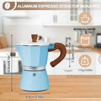 Aluminum 3 Cup 150ml Moka Pot Express Coffee Maker Stovetop Espresso Colorful Coffeemaker Italian Classic Style Brewing Greca Cafe Mocha Machine for Cafeteras Lover Camping Travel and Home Use 5oz