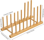 HBlife 4pcs Heighten and Widen Bamboo Dish Drying Rack Plate Bowl Cup Book Pot Lid Cutting Board Stand Drainer Storage Holder Organizer for Kitchen Cabinet